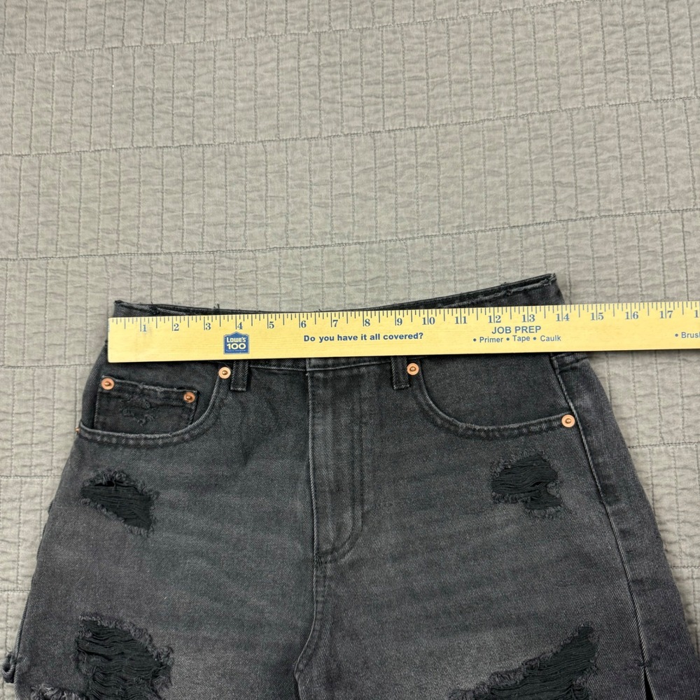 High Rise Denim Jean Shorts Jorts Women 7 Black Distressed 3" Inseam Y2K Style - Picture 6 of 10